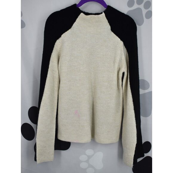 DKNY Colorblock Funnel Neck Sweater Black & Tan Fuzzy Vented Sleeves Size Medium - Picture 3 of 9